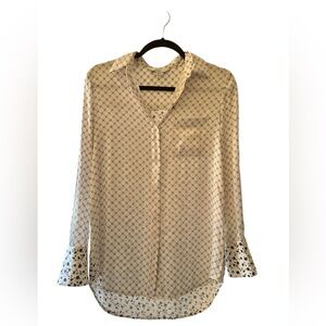 CLUB MONACO Blouse Women's Small Printed Button Up Collared Satin